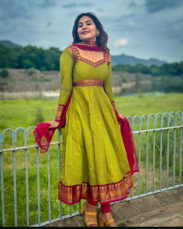 BellePoshak | Soft Vichitra Printed Gowns