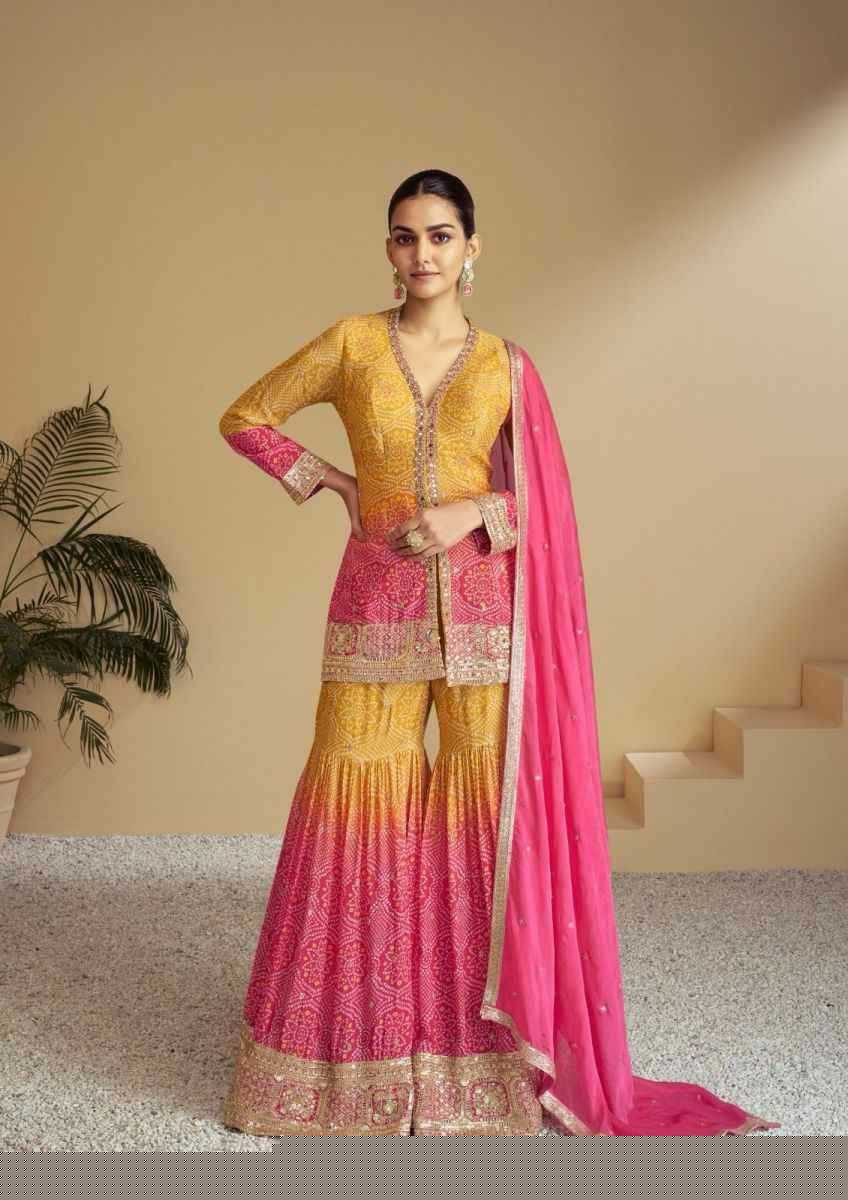 BellePoshak | Heavy Chinnon Silk Sharara Salwar Suits,                                                               ...