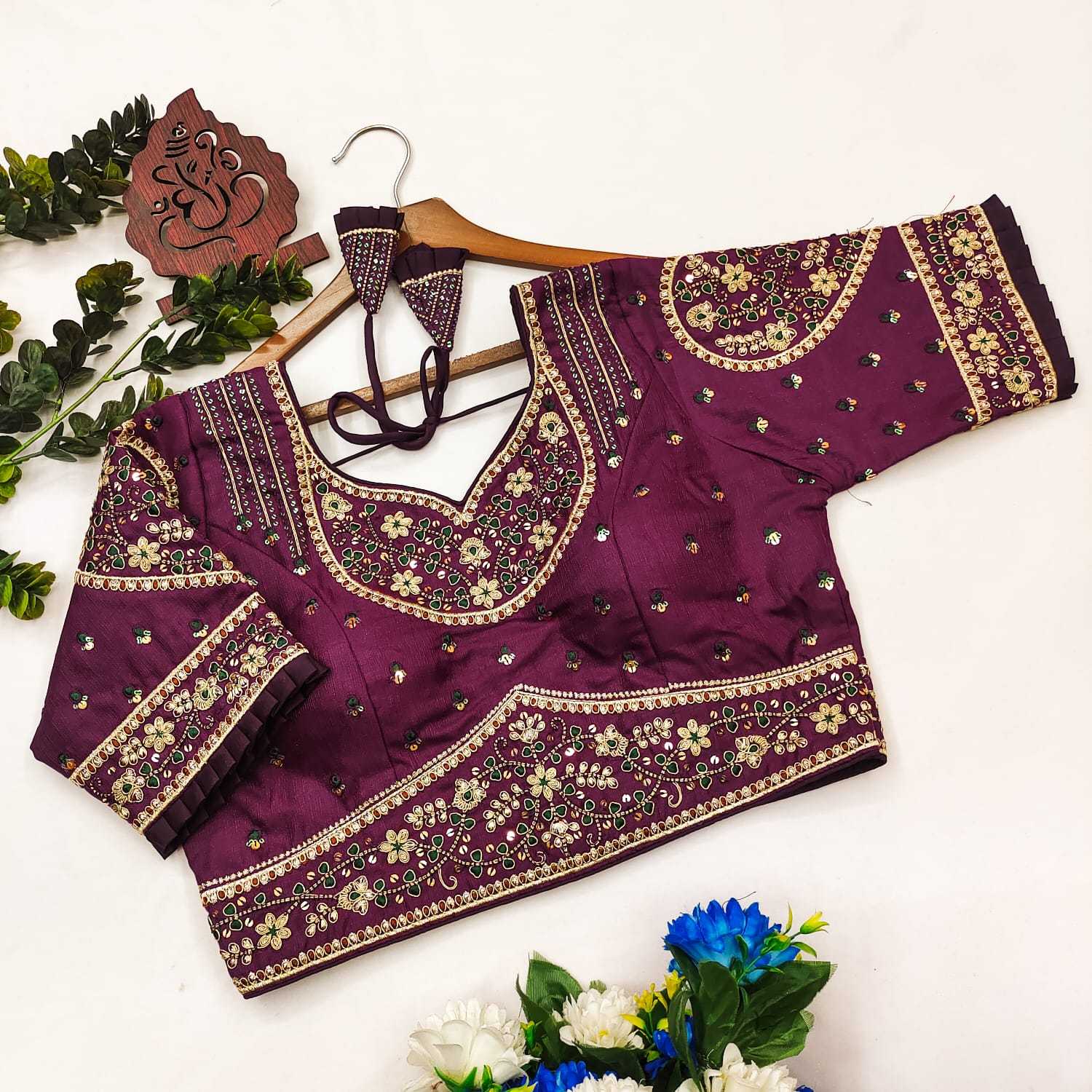 BellePoshak | Milan Silk Sequence Embroidery Blouse,                                                                 ...
