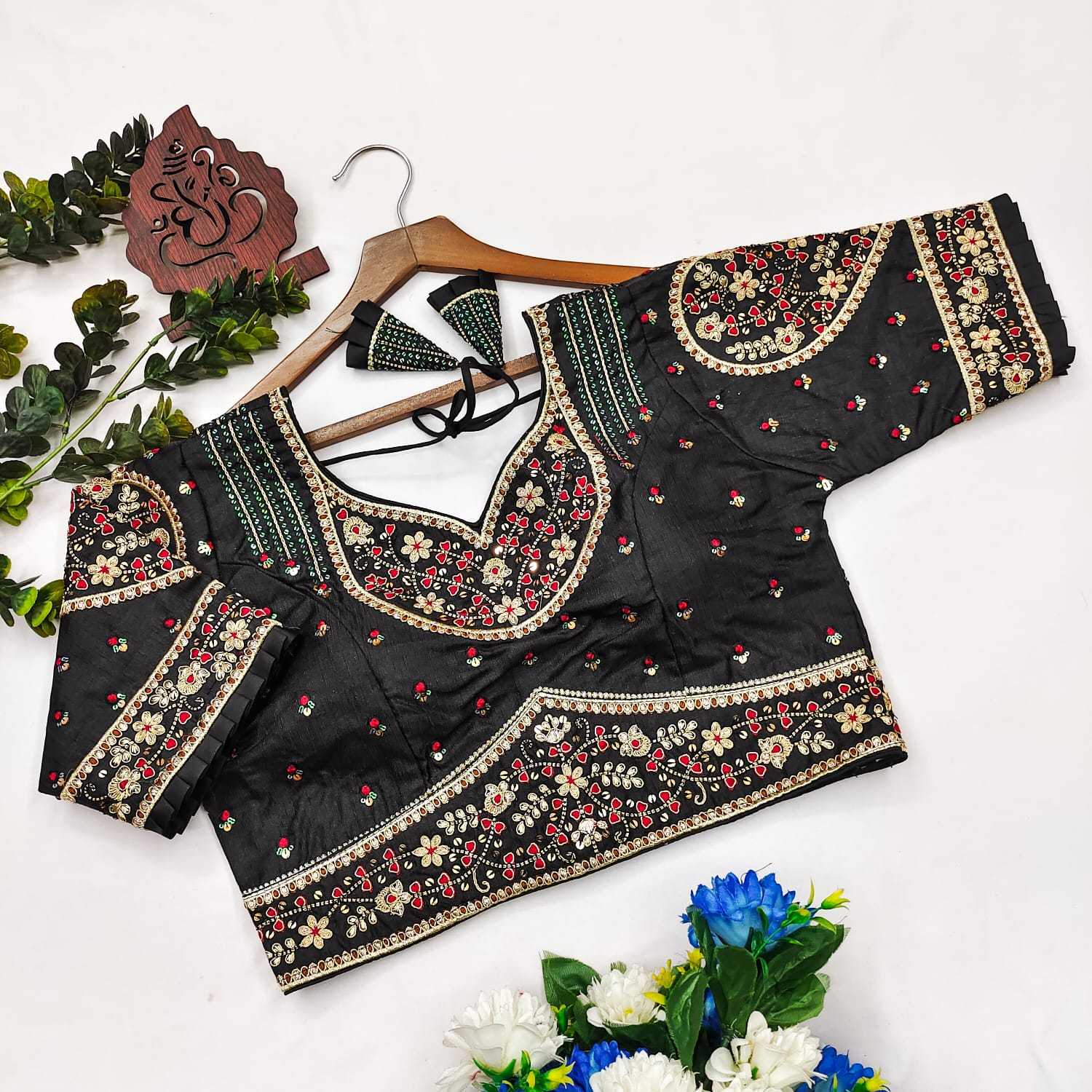 BellePoshak | Milan Silk Sequence Embroidery Blouse,                                                                 ...