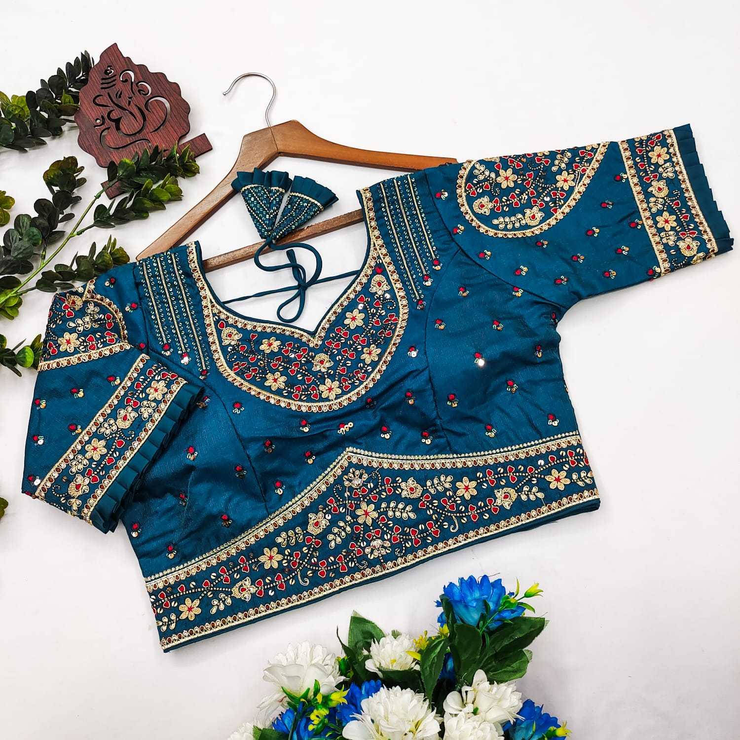 BellePoshak | Milan Silk Sequence Embroidery Blouse,                                                                 ...