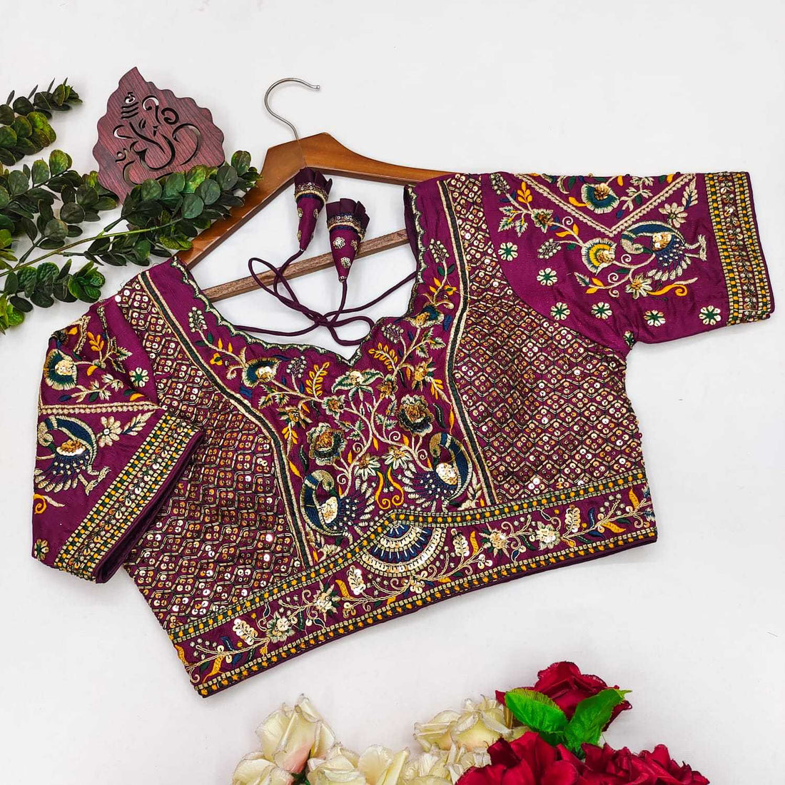 BellePoshak | Milan Silk Sequence Embroidery Blouse,                                                                 ...